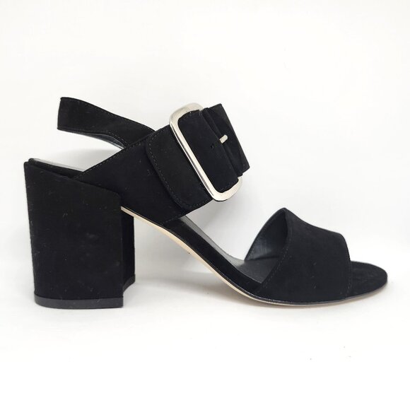 Stuart Weitzman Women's Black Suede/Leather Block High Heels W/Buckle Size 8 - Picture 1 of 7